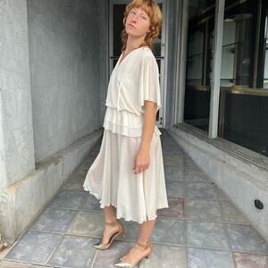 Vintage Strait Lane Ivory Tiered Lamé Dress S/M 70s Does 30s Old Hollywood